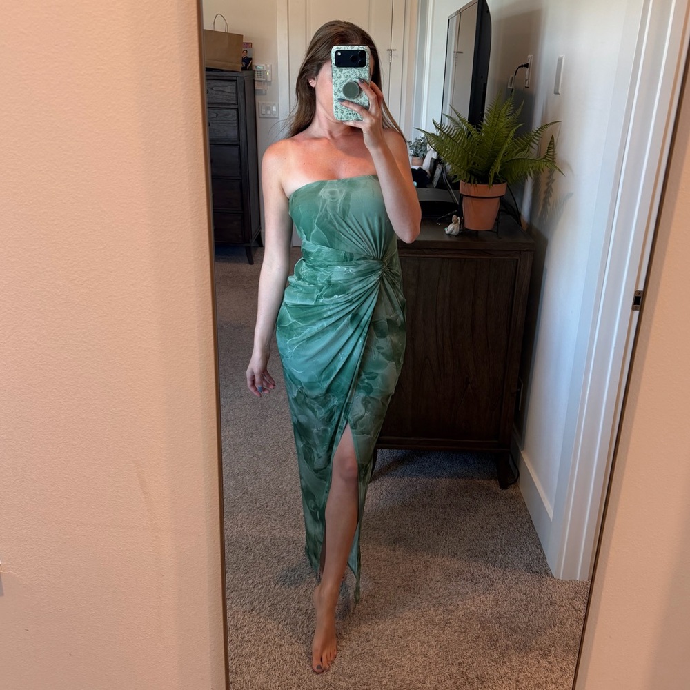 ASOS Design - Bandeau Mesh Bodice Green Maxi Dress